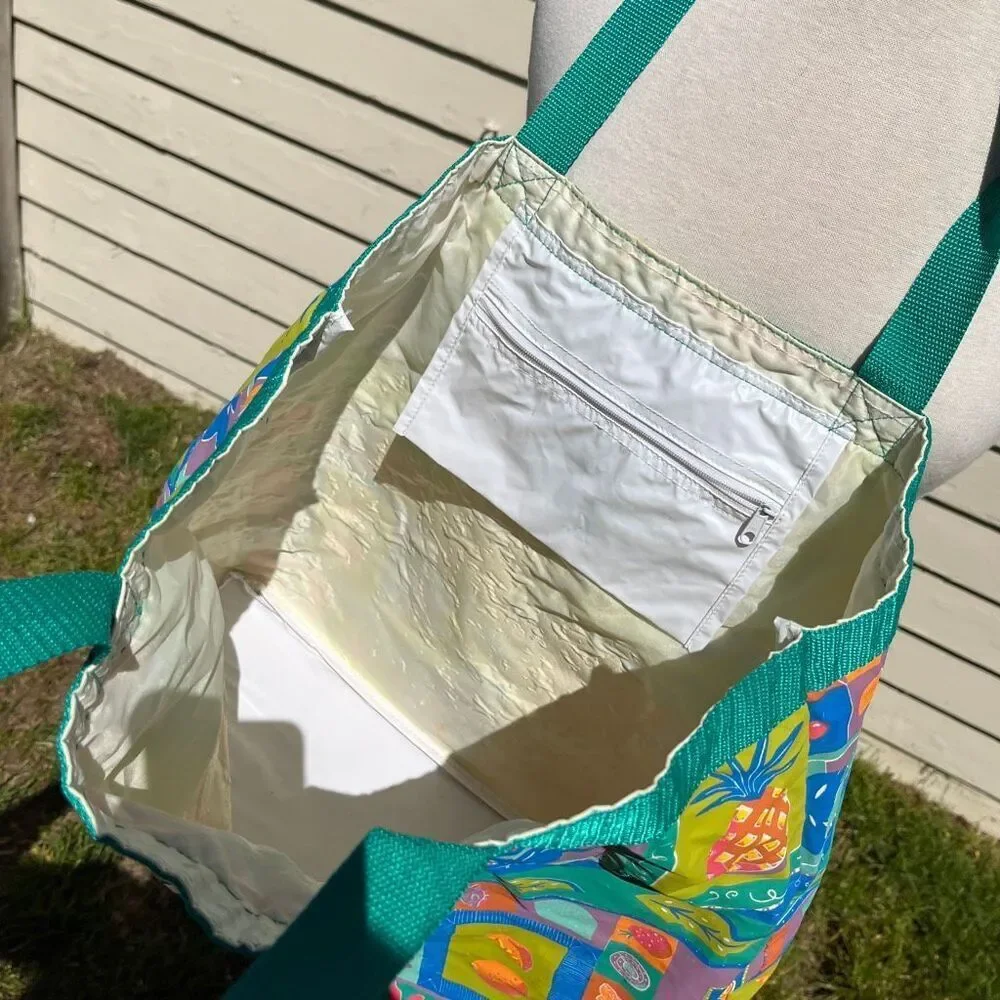 VTG 90s Tropical Vinyl Beach Tote Bag Poolside Coastal Grandma